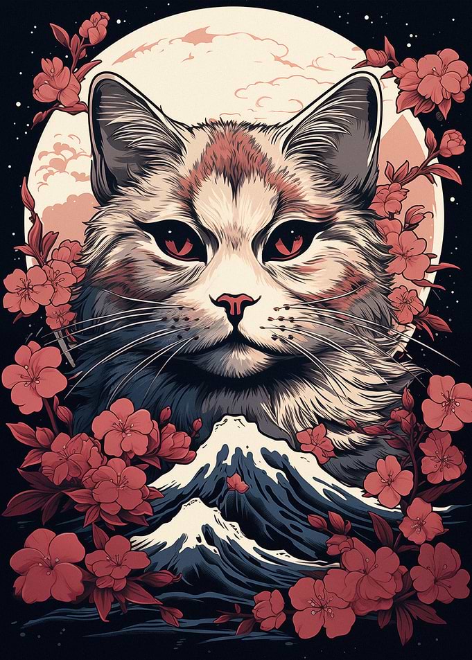 Cat with Cherry Blossoms