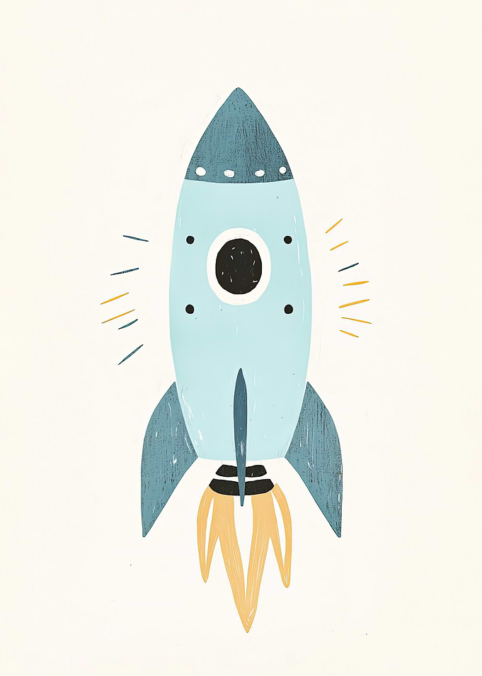 Blue Rocket Ship Illustration