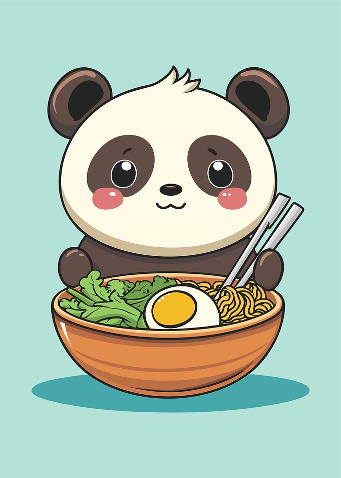 Cute Panda Eating Ramen