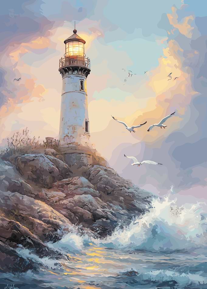 Lighthouse on Rocky Coast