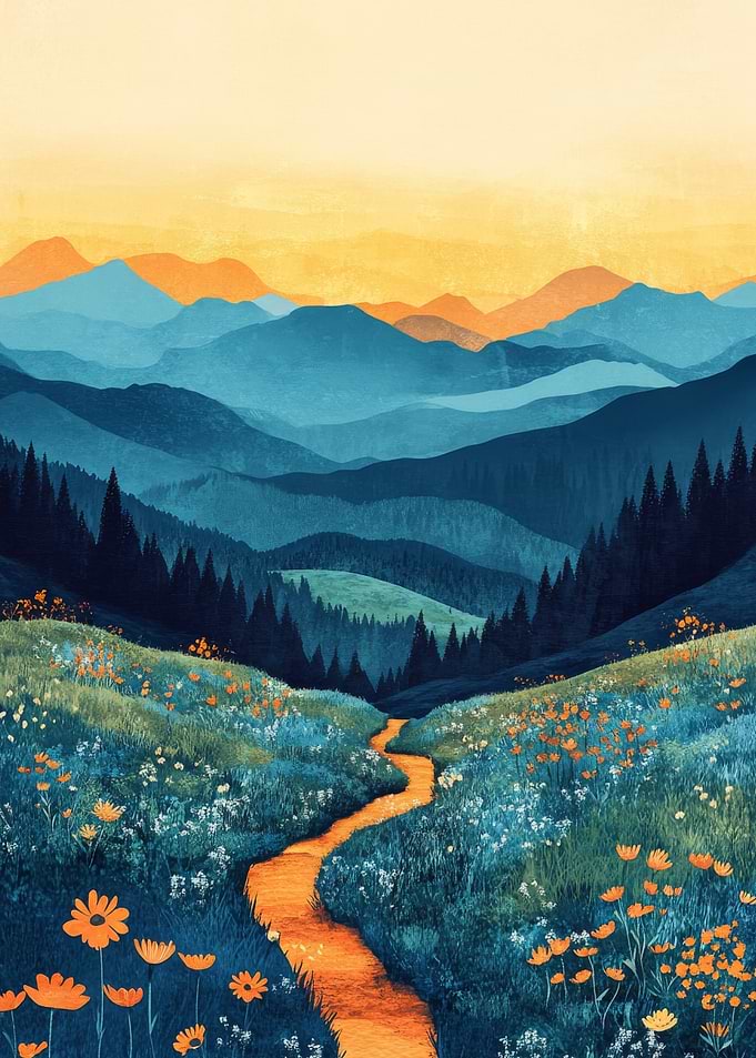 Mountain Path at Sunset | Abstract nature wall art