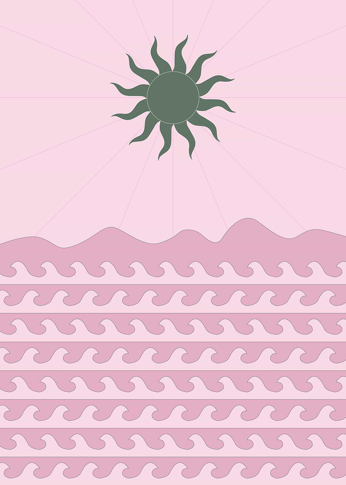 Pink Sun and Waves