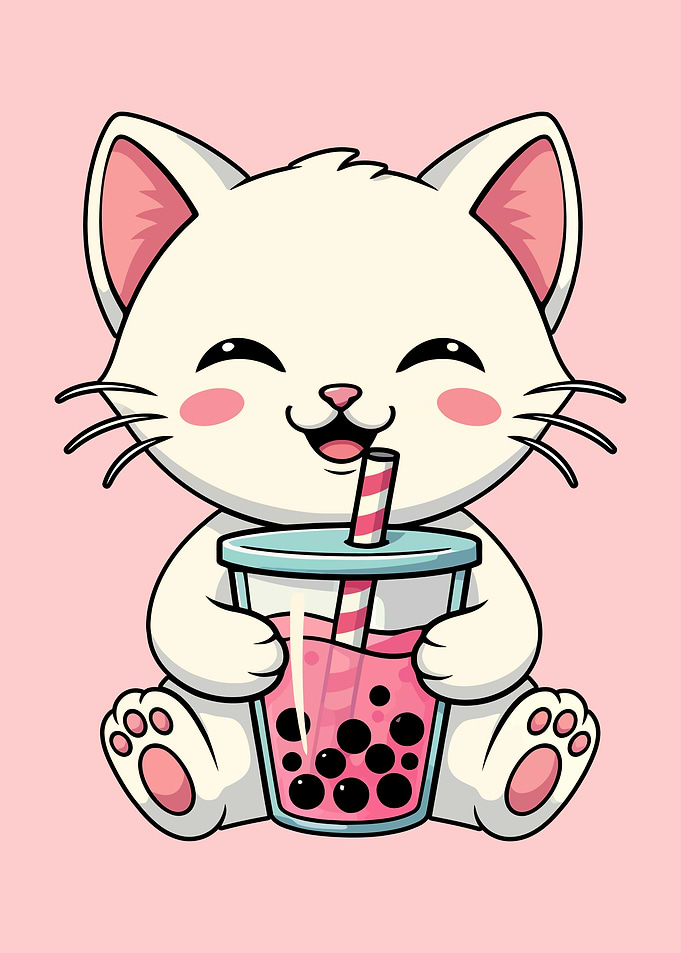Cute Cat with Boba Tea