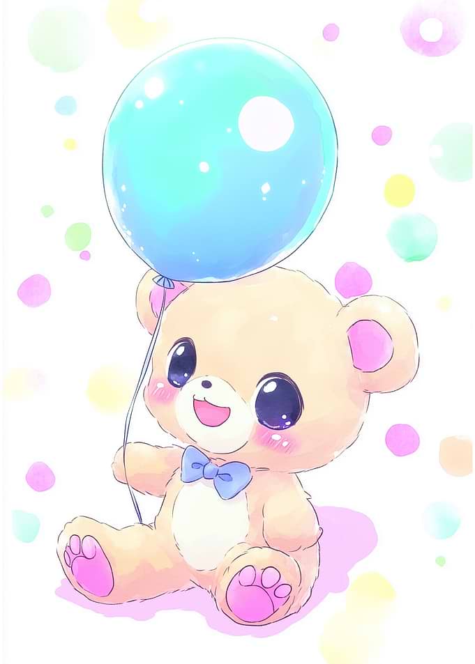kawaii Teddy Bear with Balloon