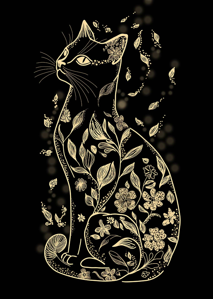 Floral Cat Silhouette