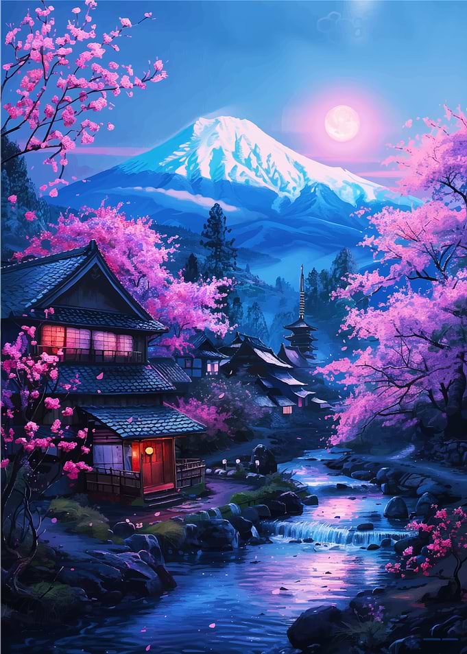 Japanese Village at Night