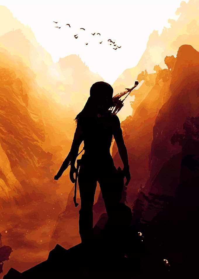 Silhouette of a Woman in a Mountainous Landscape
