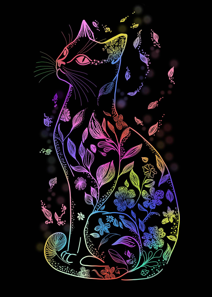 Cat with Flowers