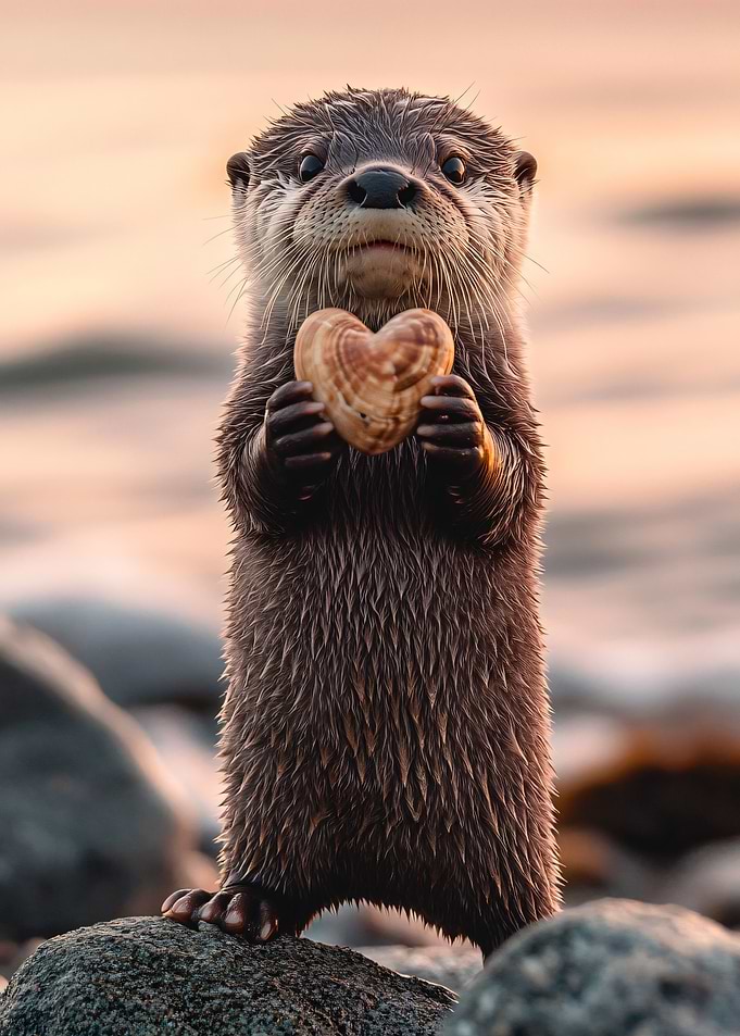 Otter Holding Heart Shell