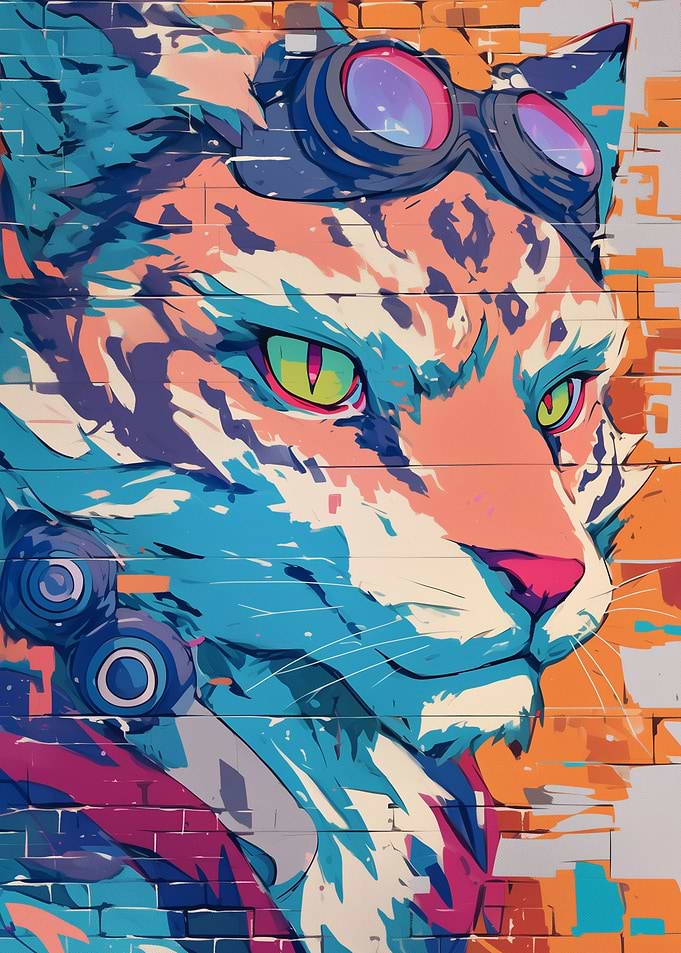 Cyberpunk Cat Graffiti