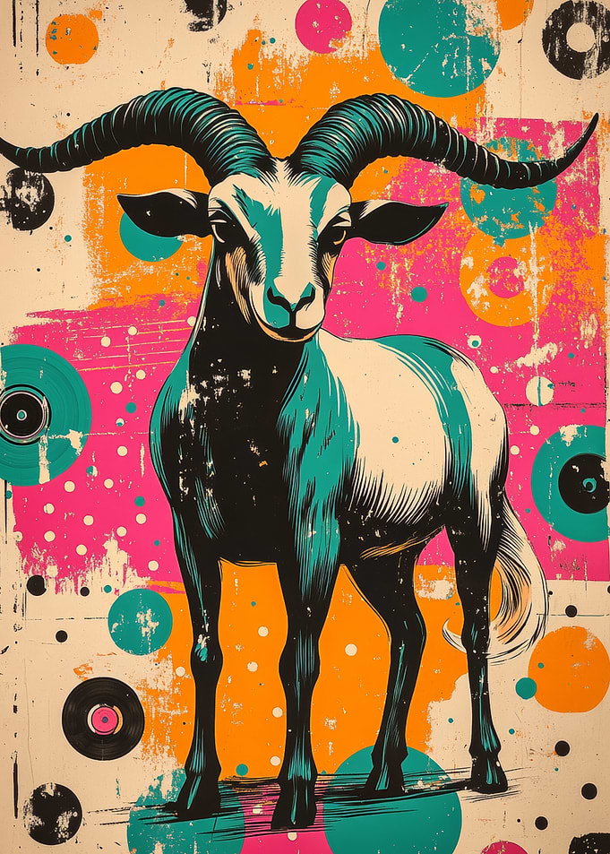 Retro Goat Illustration | Goat - Rustic Pop Art Charm