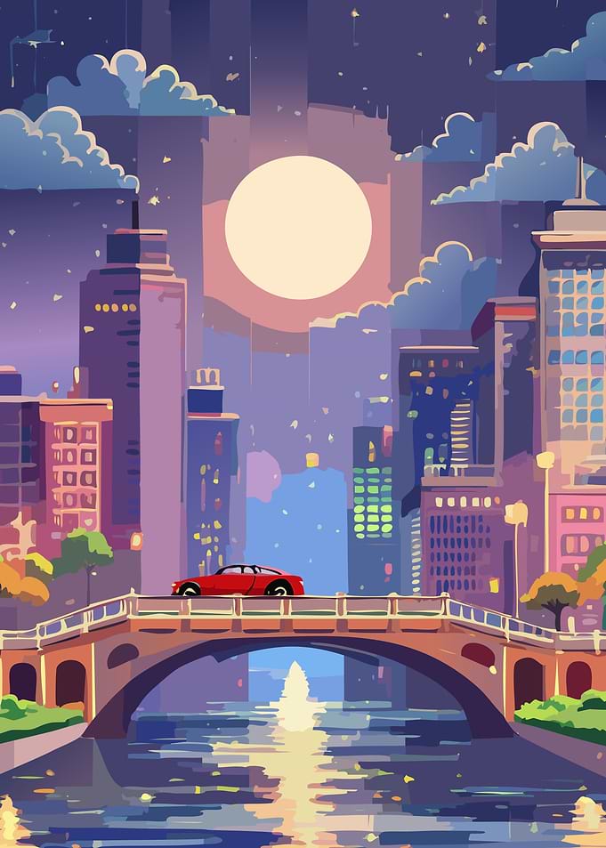 Night Cityscape with Bridge