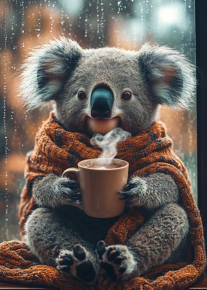Koala with Hot Drink