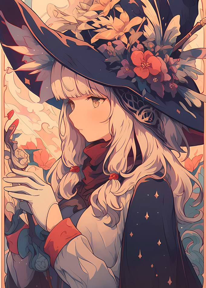 Anime Witch with Flowers