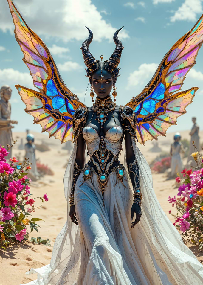 Dark-Angel with Colorful Wings