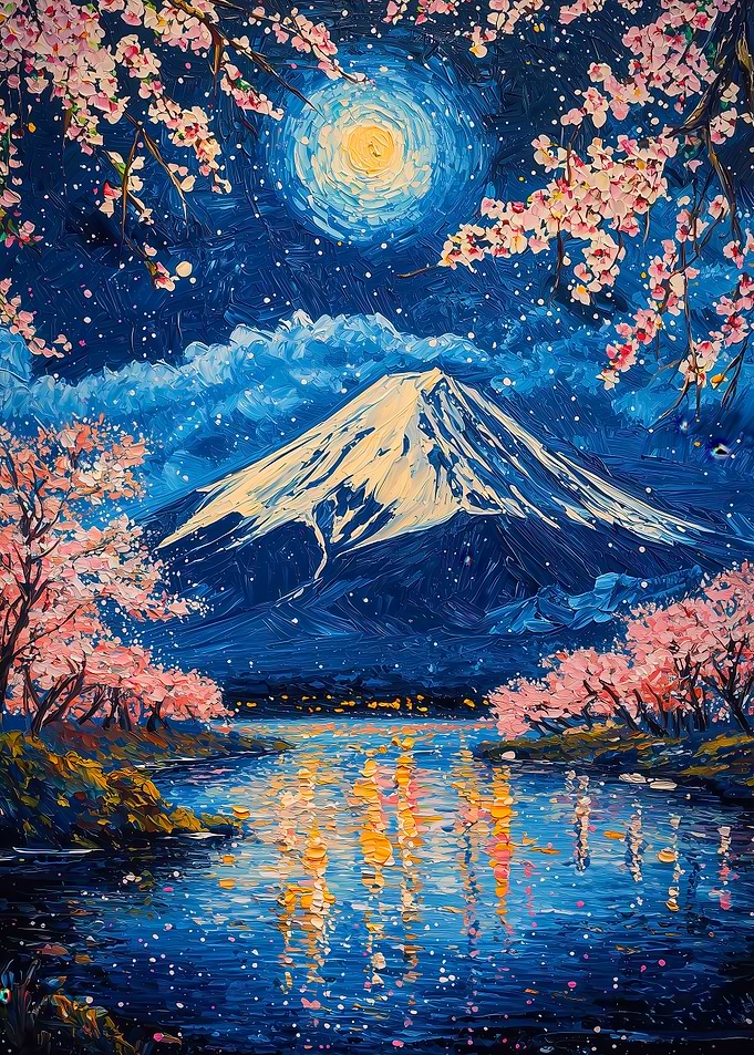 Cherry Blossom Fuji Starry Night