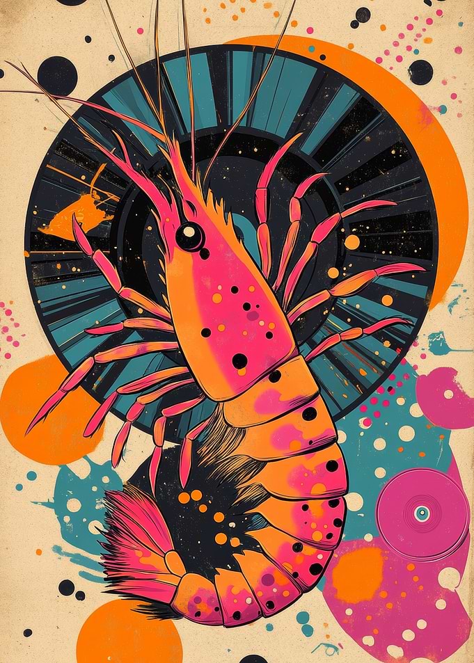 Shrimp with Retro Design | Abstract Shrimp Artwork in Vibrant Colors