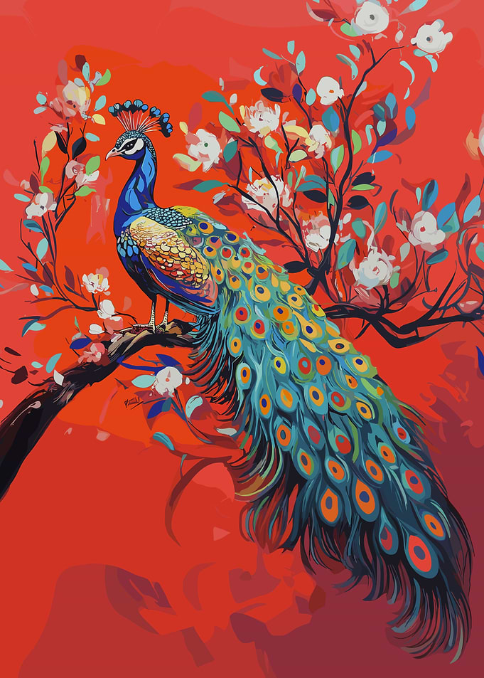 Beautiful Peacock on Branch
