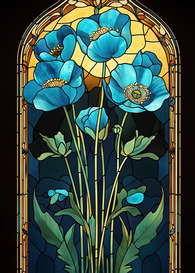 Stained Glass Poppy Panel