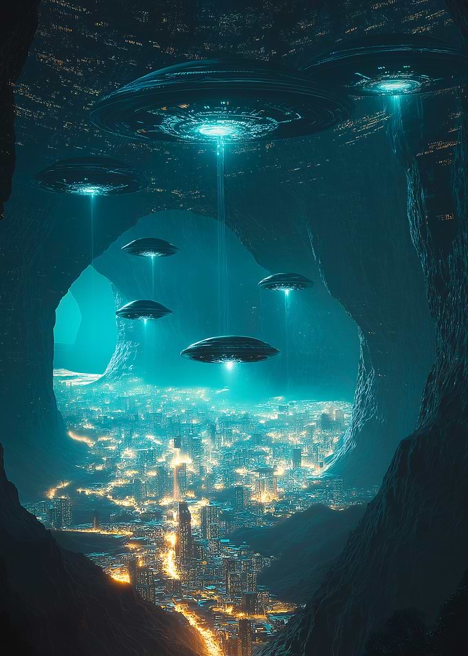 UFOs Over Cityscape