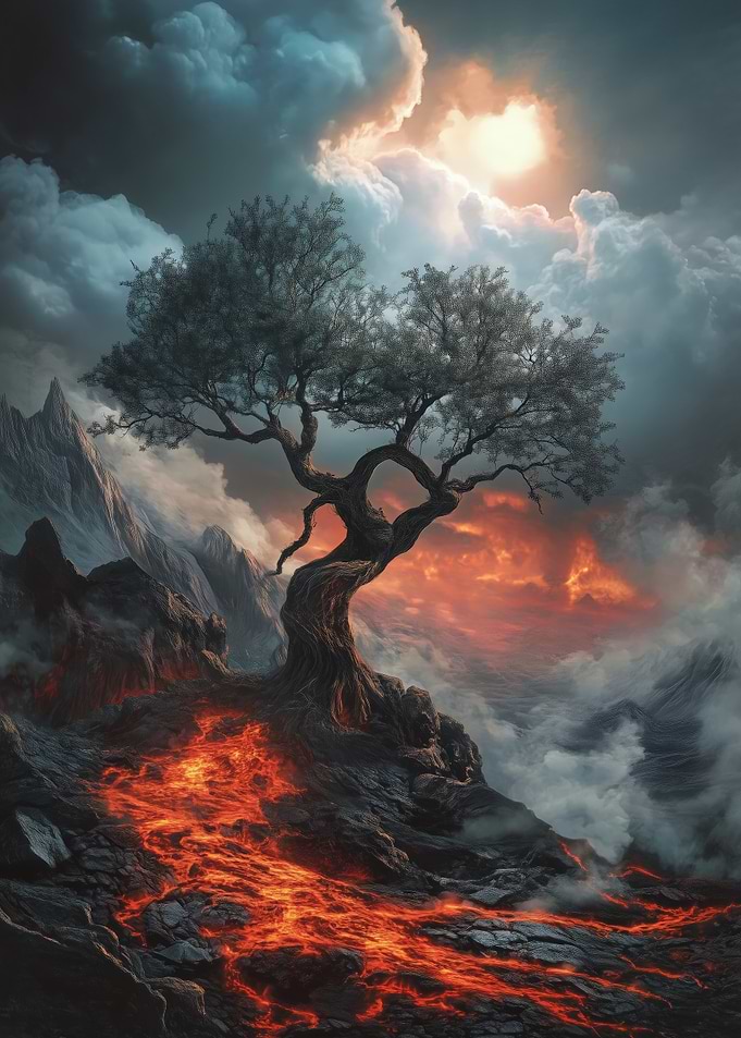 Volcanic Landscape with Tree