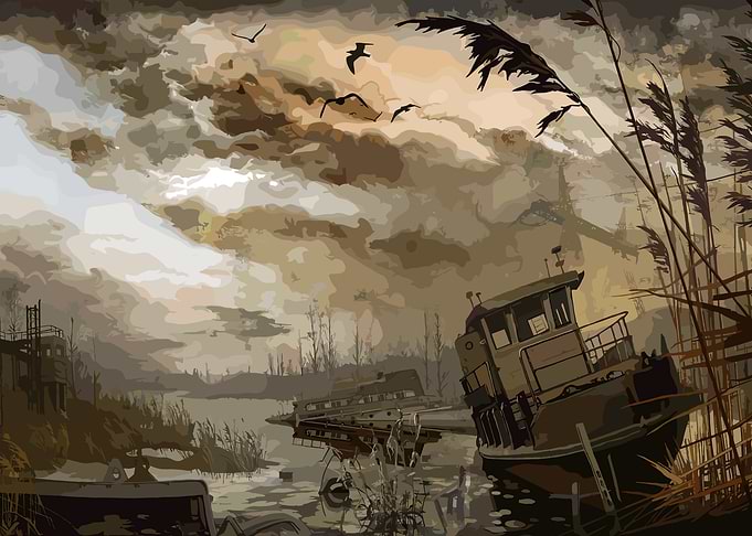 Abandoned Boats in Fog