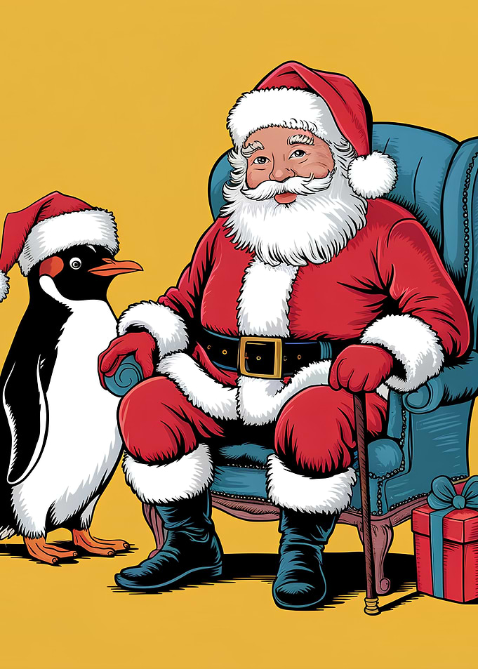 Santa Claus with penguin