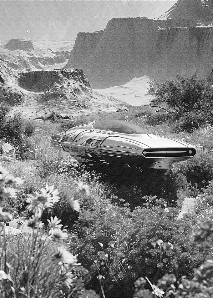 Futuristic Vehicle in Desert Landscape