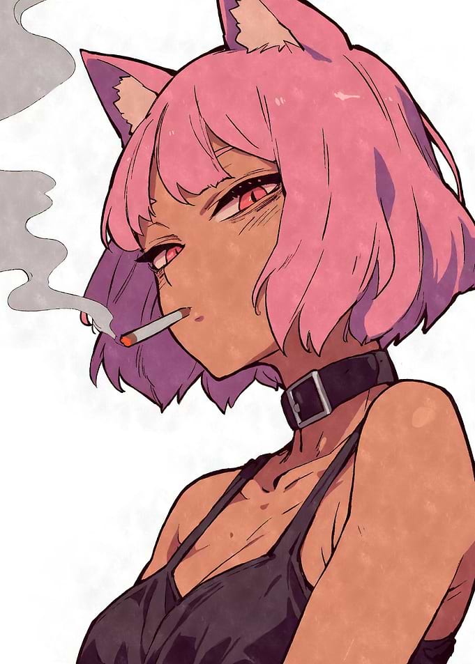Pink Hair Anime Cat Girl Smoking