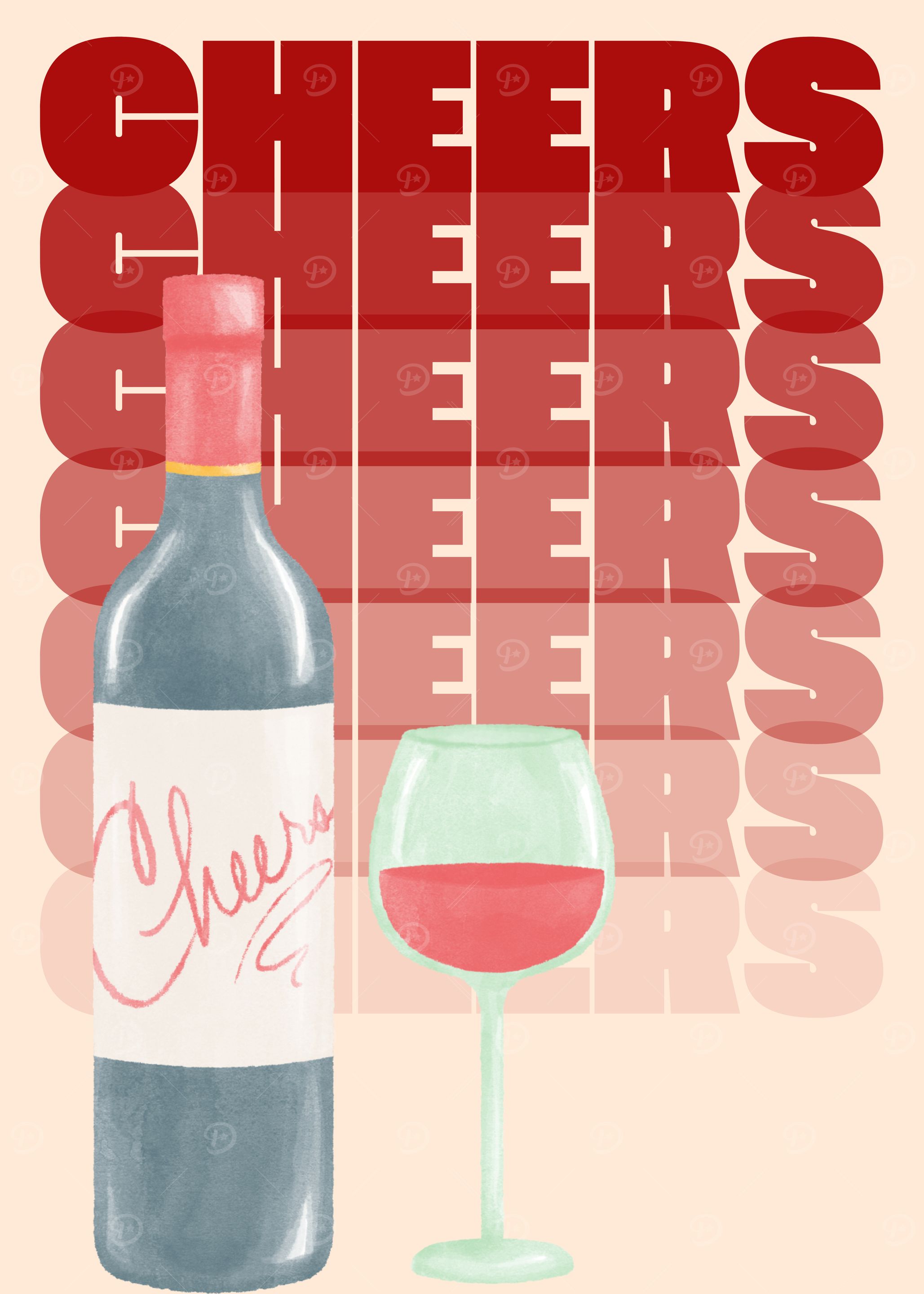 Cheers Wine Glass & Bottle