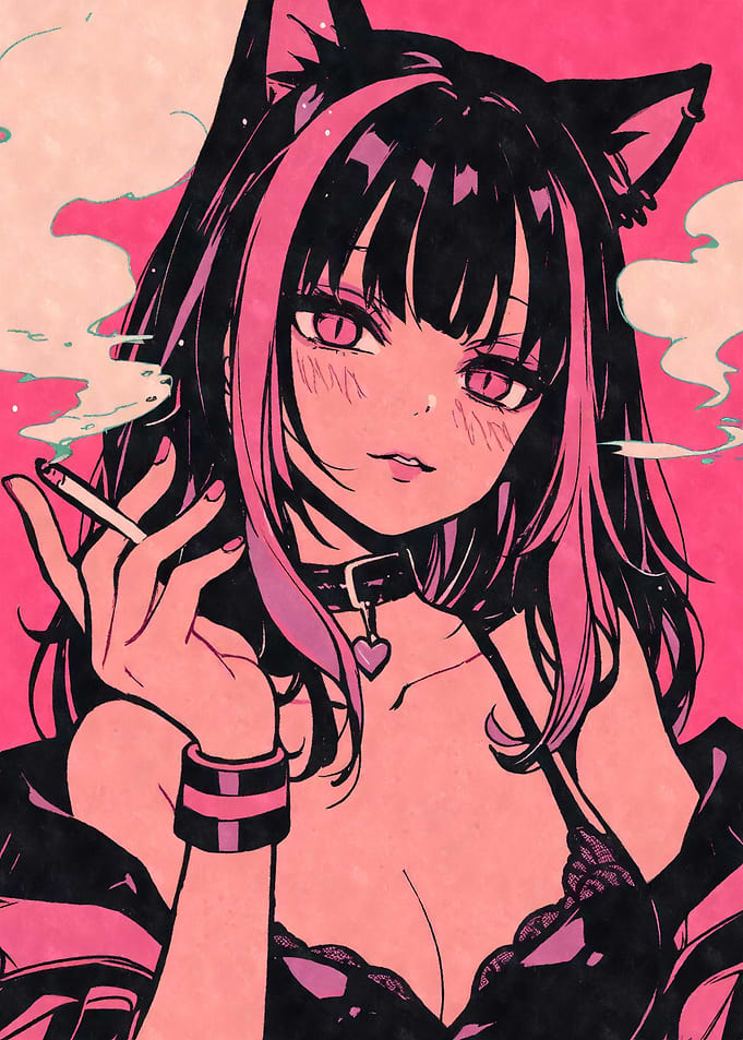 Smoking Anime Cat Girl
