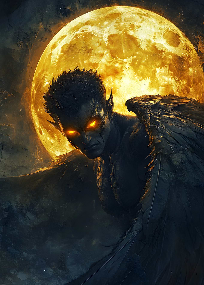 Dark Angel Under Full Moon