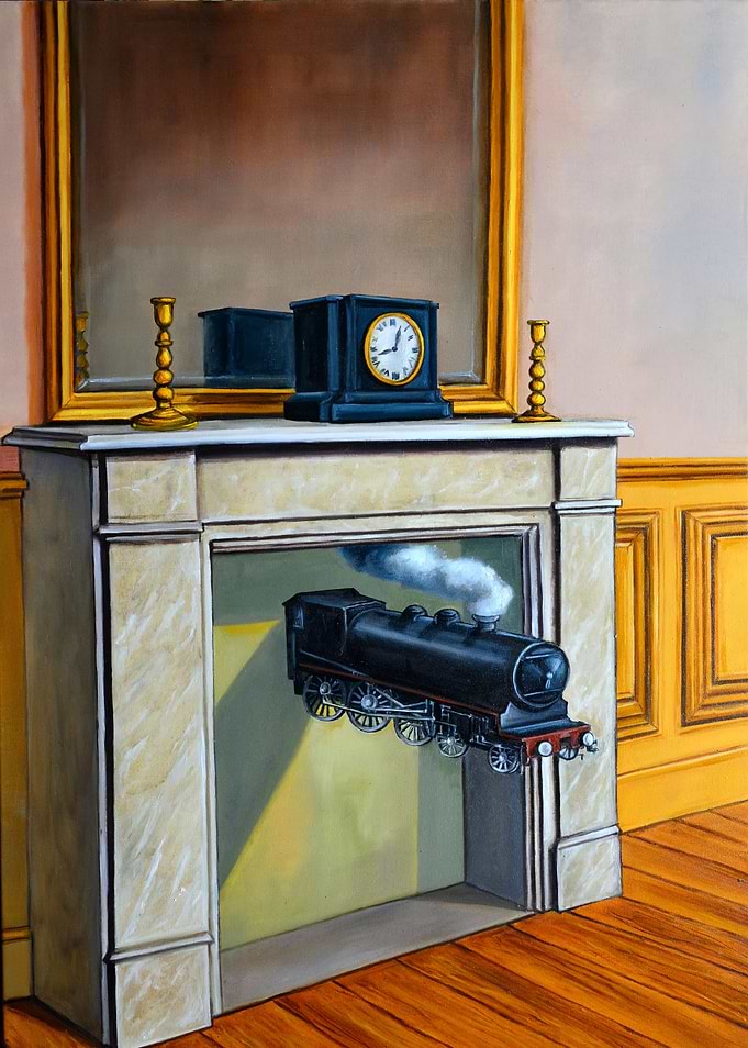 Train in Fireplace rene magritte