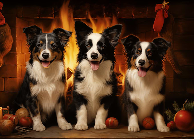 Three Border Collies Christmas