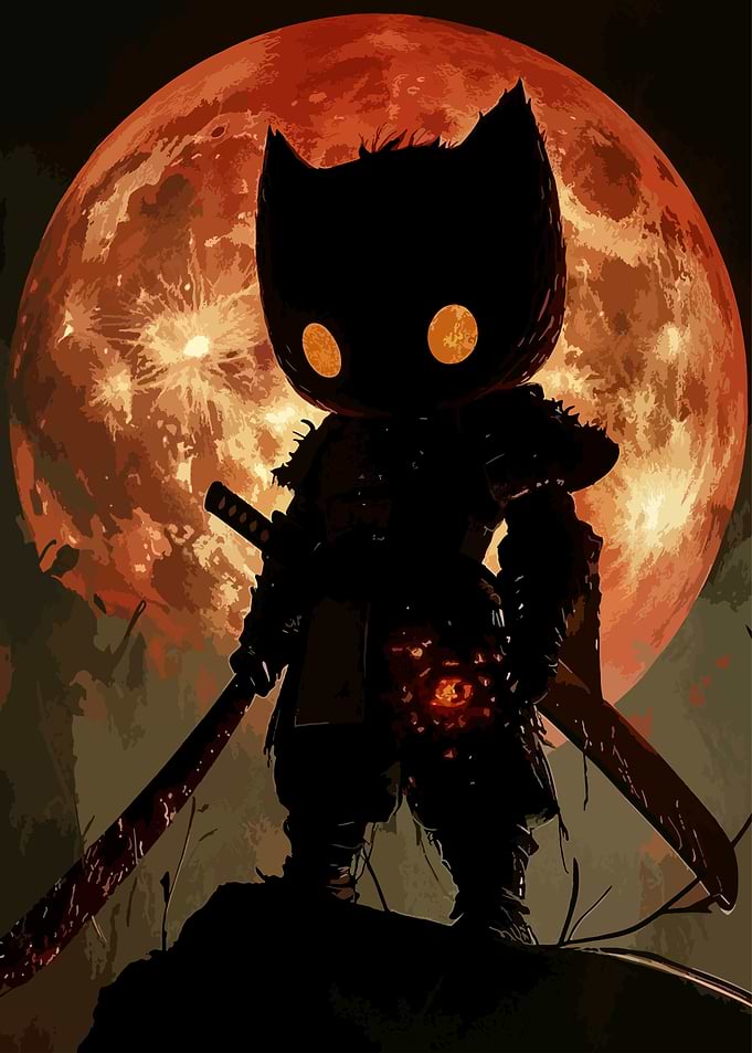 Cat Samurai Silhouette