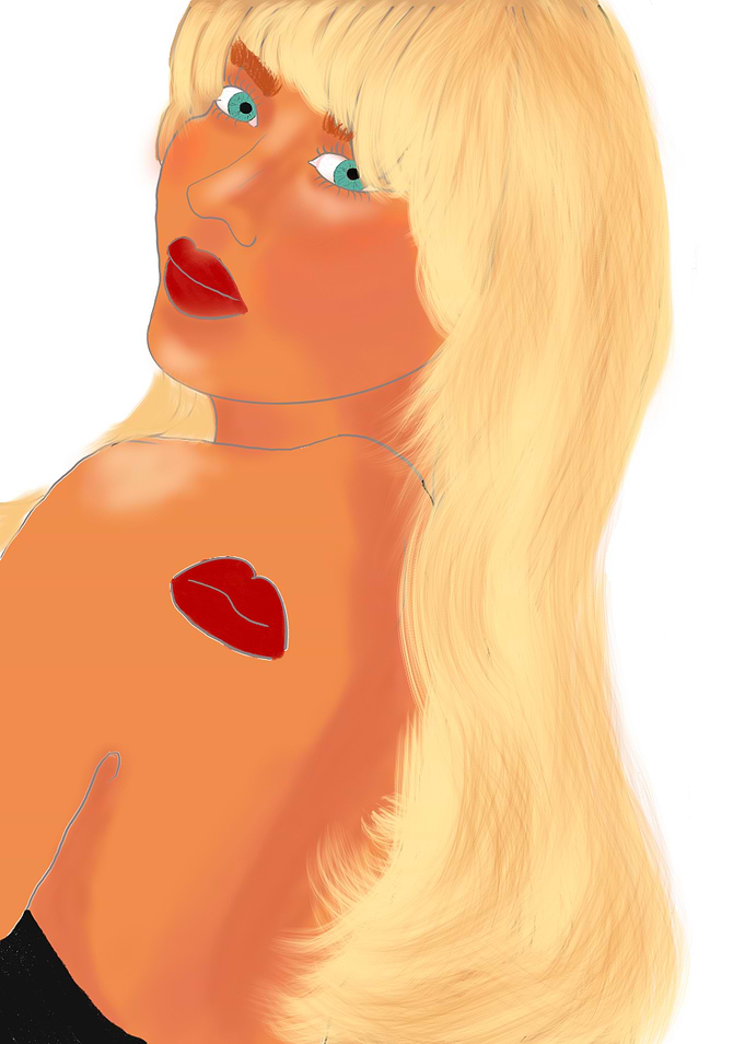 Blonde Woman with Red Lips Tattoo sabrina