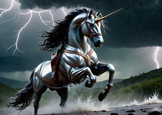 Silver Unicorn in Storm