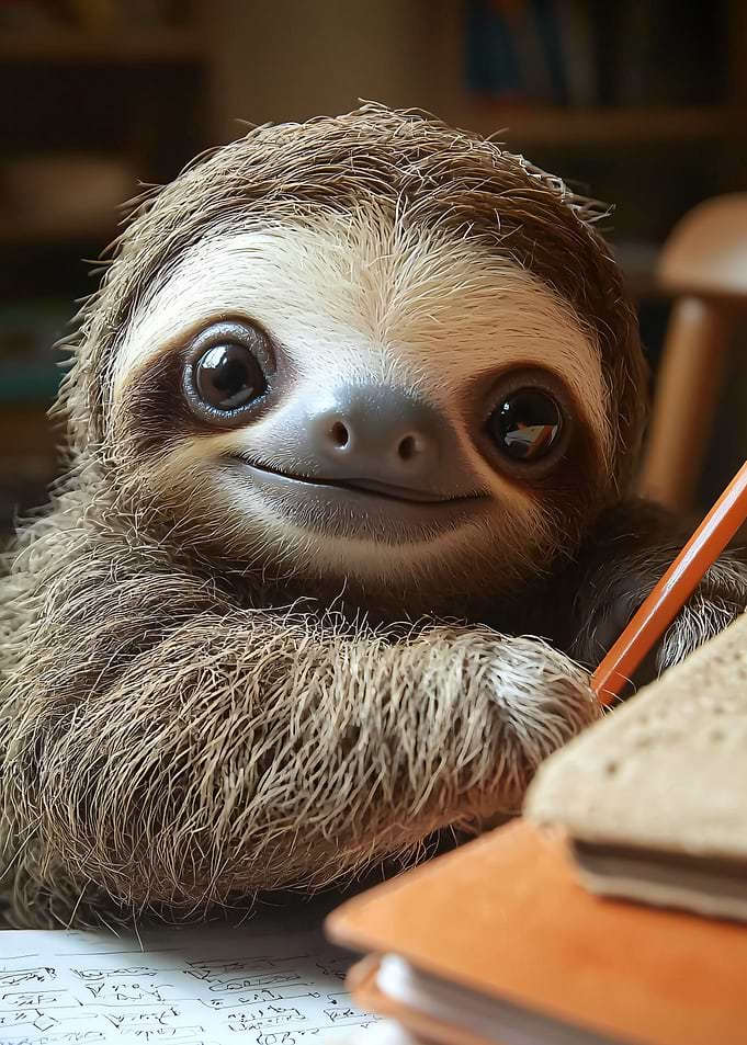 Cute Sloth Studying