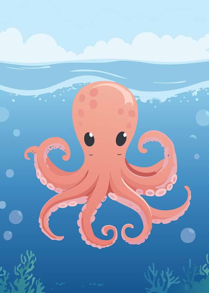 Cute Pink Octopus Illustration