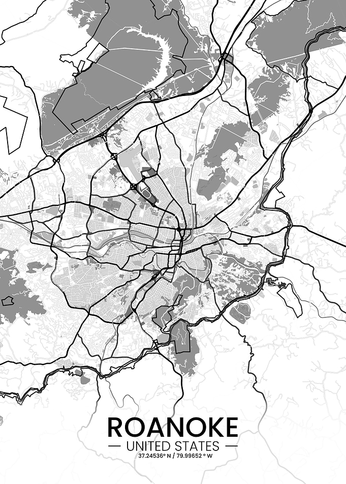 Roanoke City Map, Virginia, United States of America