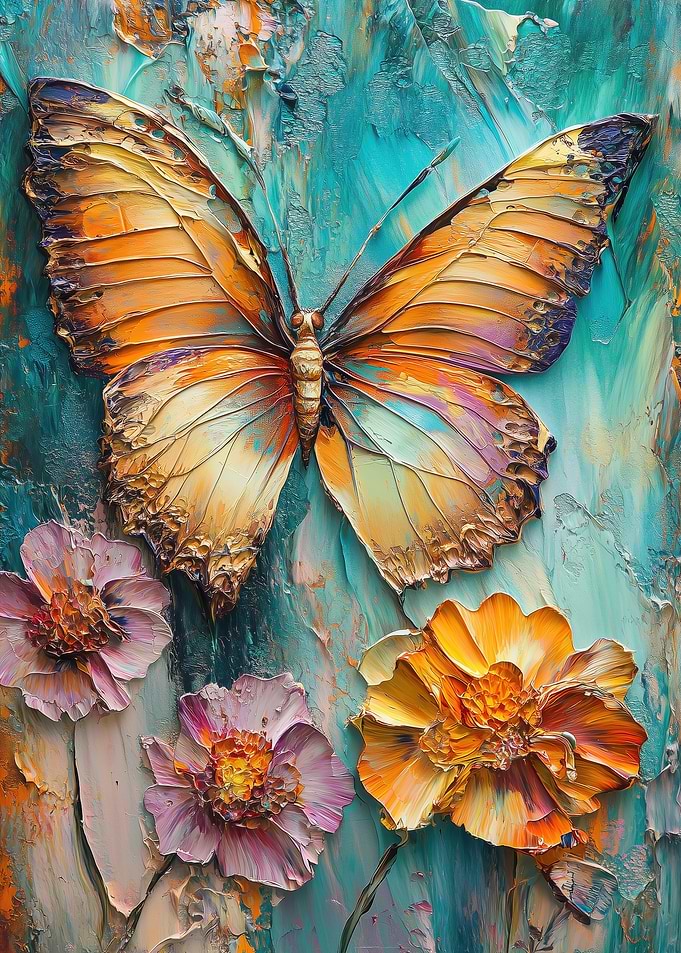 Butterfly and Flowers Painting