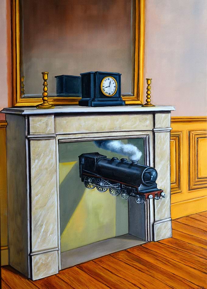 rene magritte Train in Fireplace