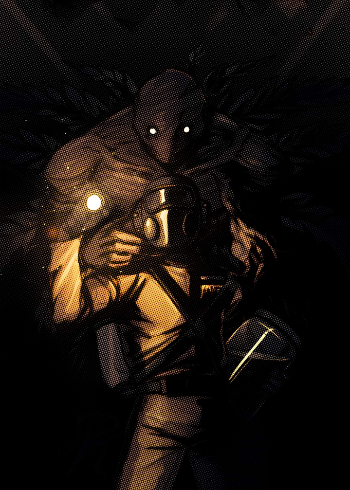Dark Figure with Flashlight