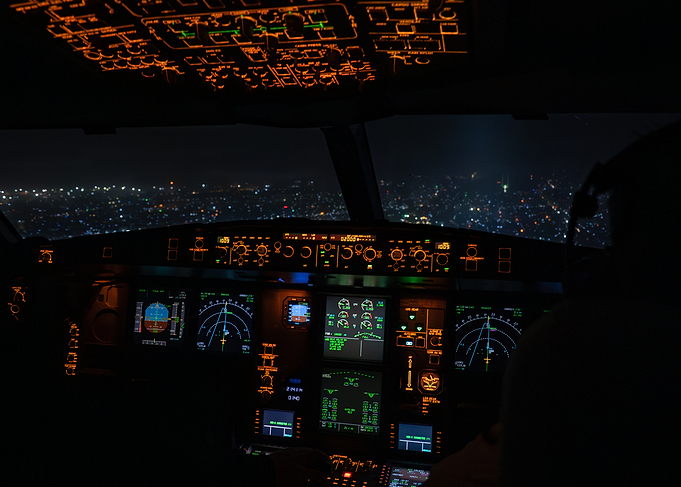 Night Cockpit Flight/Landing View