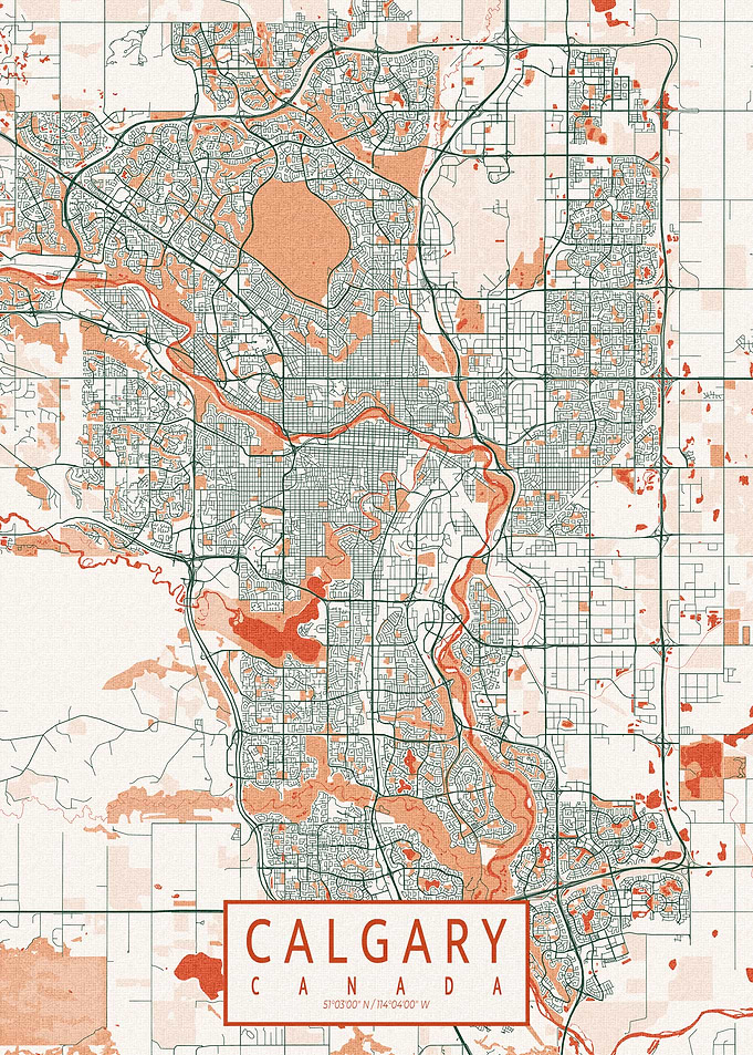 Calgary City Map Canada Bohemian