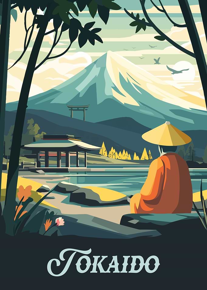 Tokaido Board Game Inspired Illustration Poster