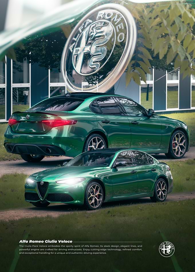 Artistic Poster of the Alfa Romeo Giulia Veloce - Italian Elegance in Metallic Green