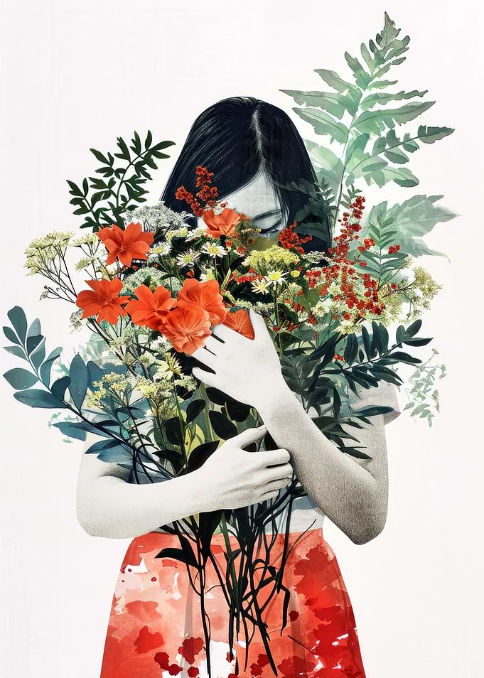 Woman Embracing Flowers