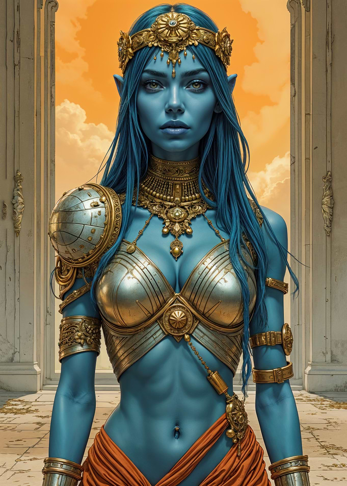 Blue-Skinned Warrior Woman