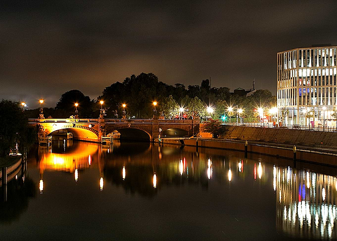 Night Bridge Reflections in Berlin